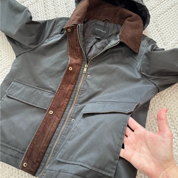 NWT Sanctuary Dark Gray/Faded Black Corduroy Trimmed Jacket Medium - Picture 3 of 11